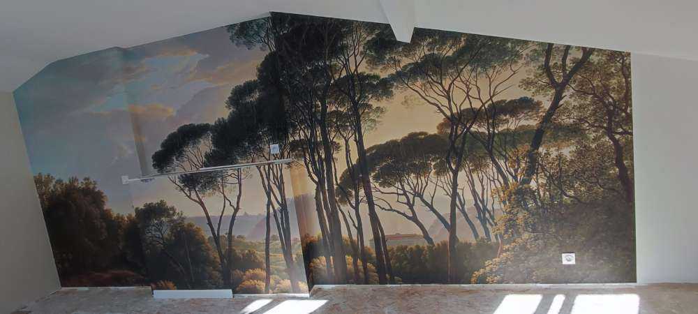Italienische Landschaft mit Schirm Kiefern auf Fototapete