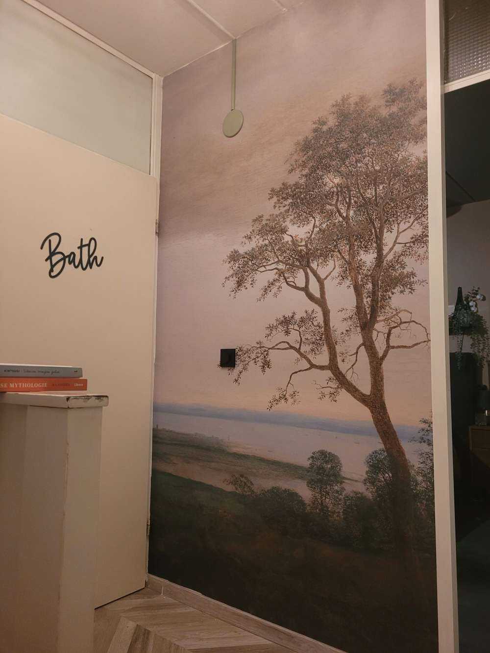 Flusslandschaft durch Bäume gesehen