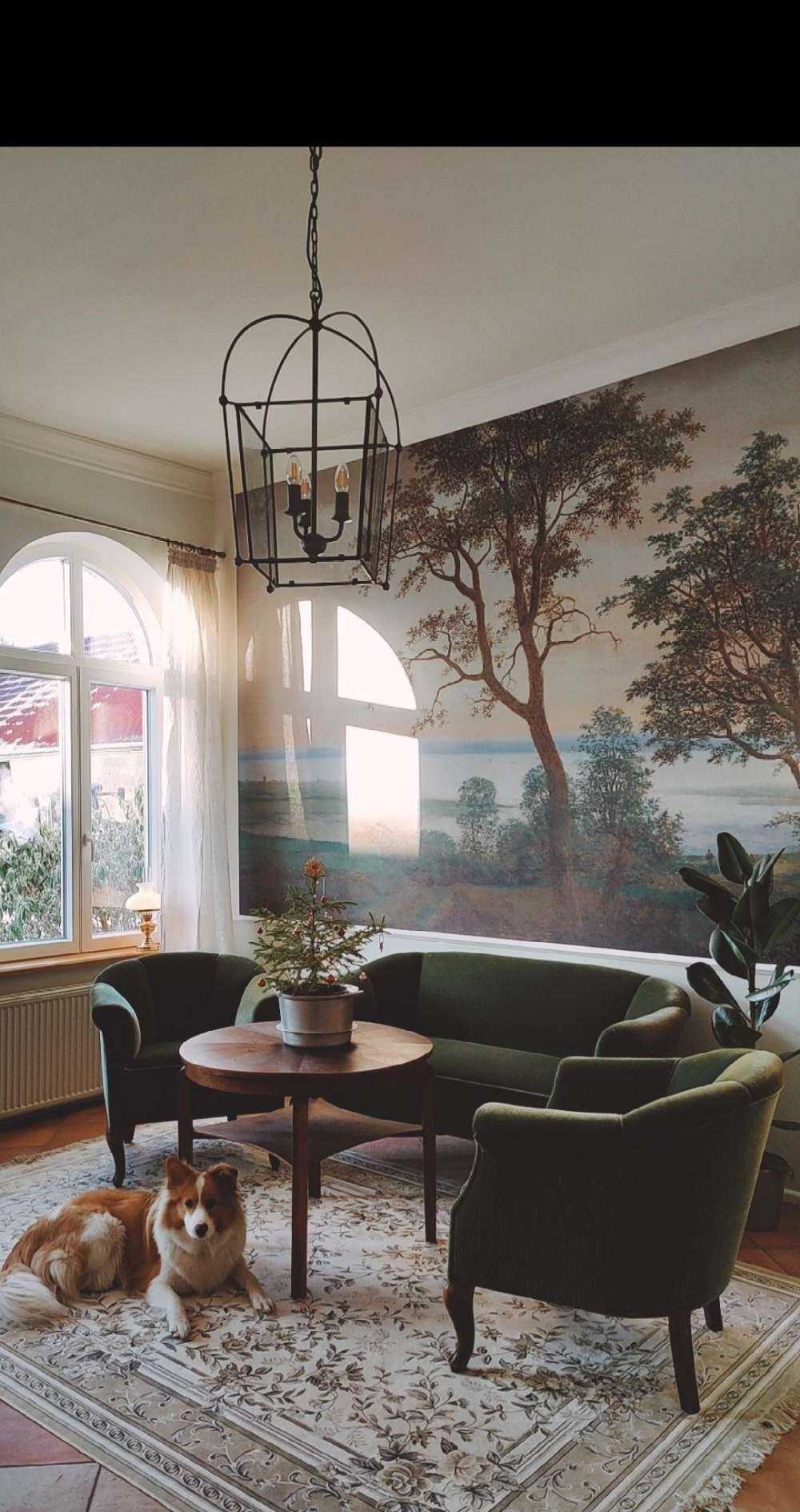 Flusslandschaft durch Bäume gesehen