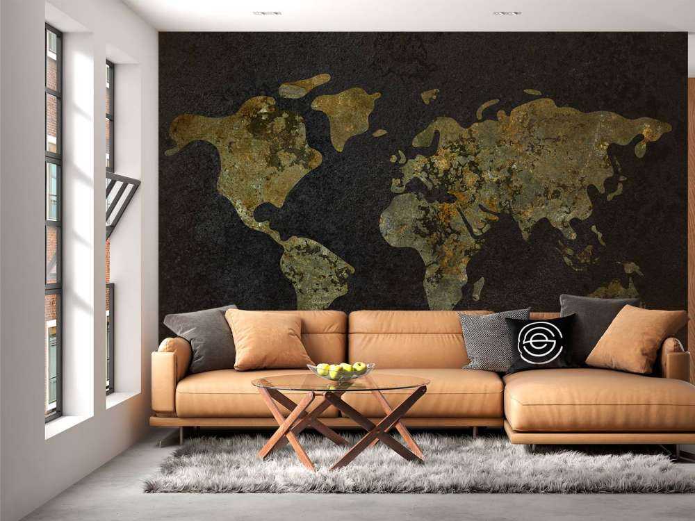 Weltkarte mit goldgrüner Textur
