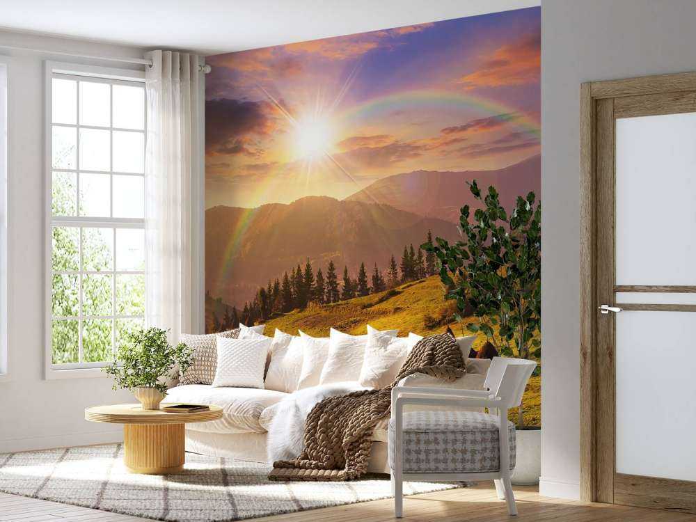 Heuhaufen in Berglandschaft
