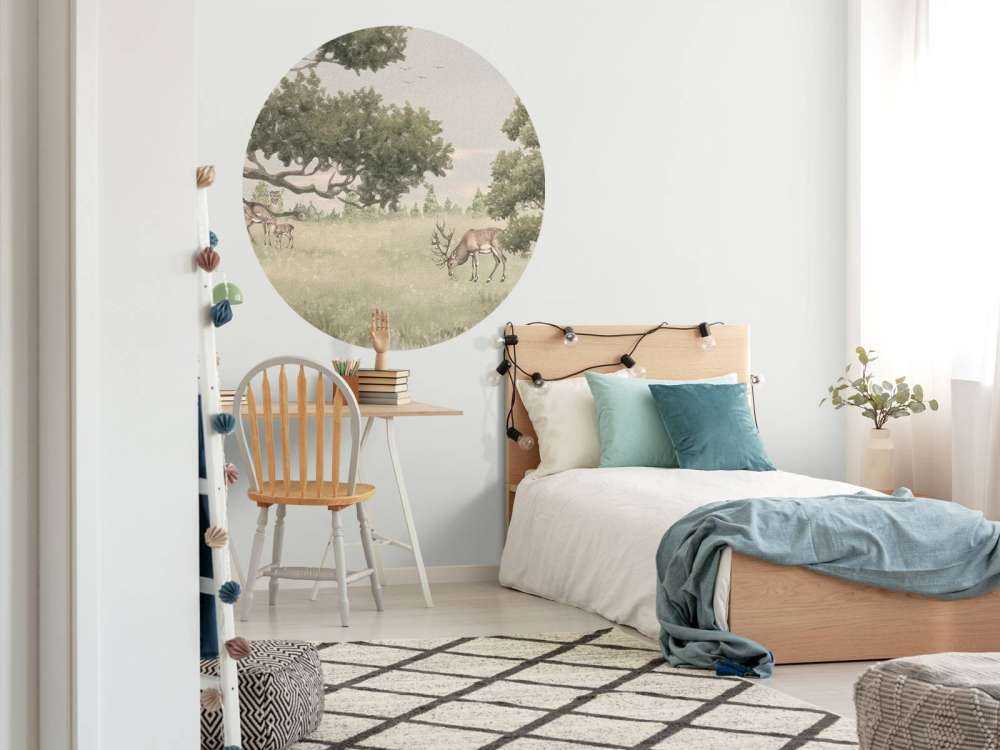 Landschaft mit Tieren in Beige