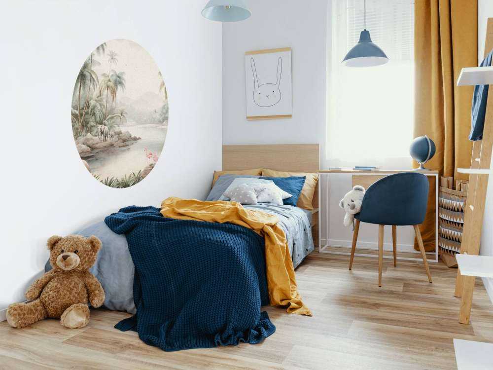 Dschungellandschaft mit Tieren in Farbe