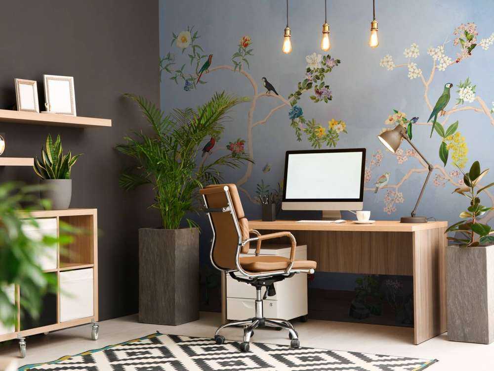 Vögel im Garten Blau Panorama