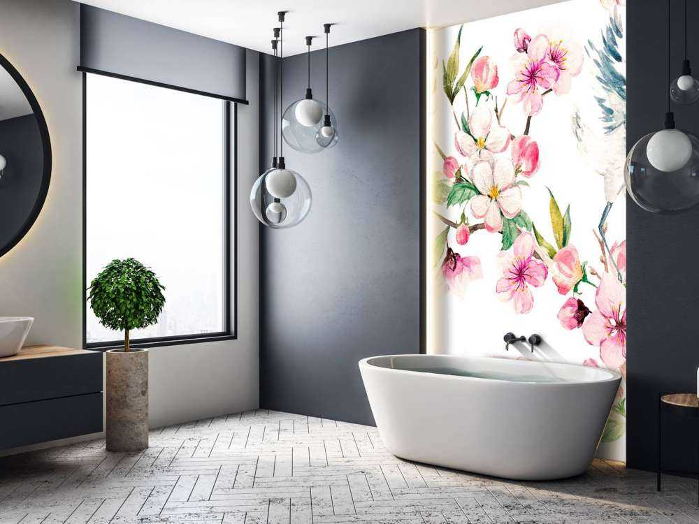 Gemalte Kraniche an Blumen