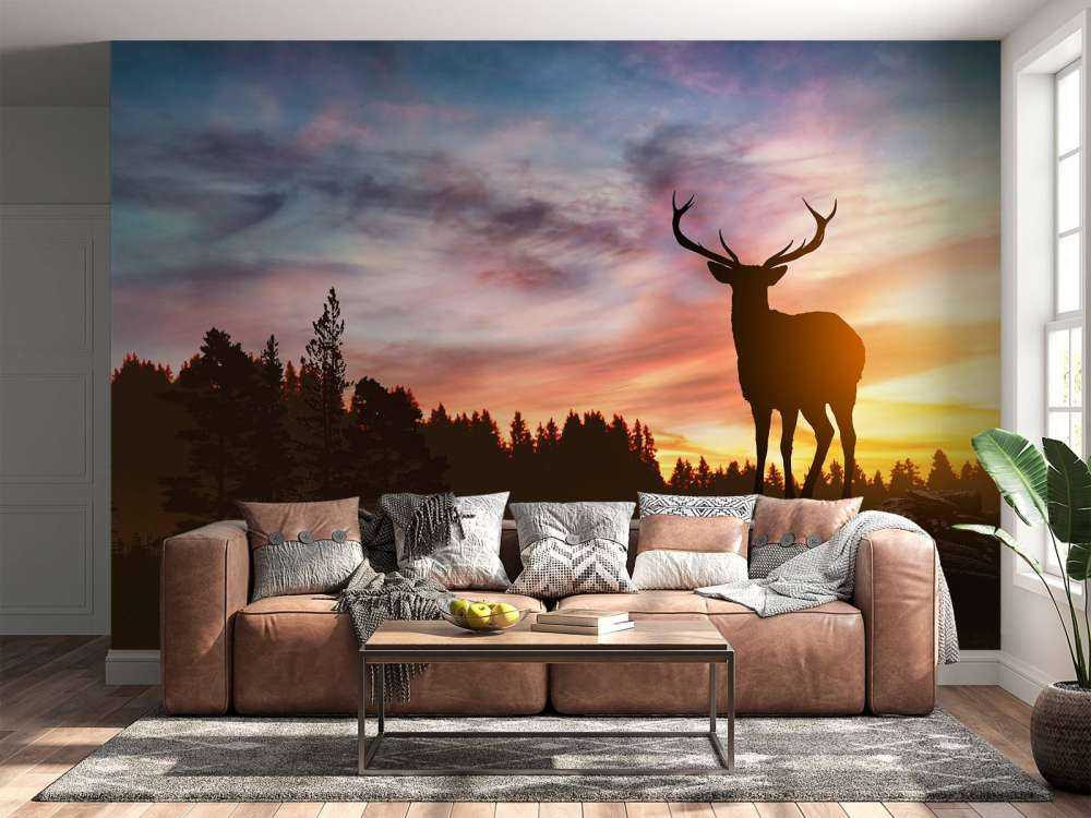 Hirsch mit Sonnenuntergang