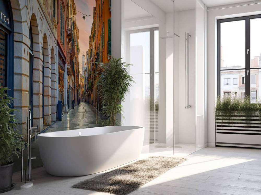 Einkaufsstraße bei Sonnenaufgang