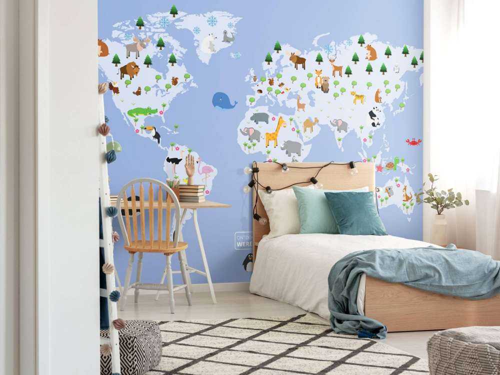 Kinder Weltkarte blau