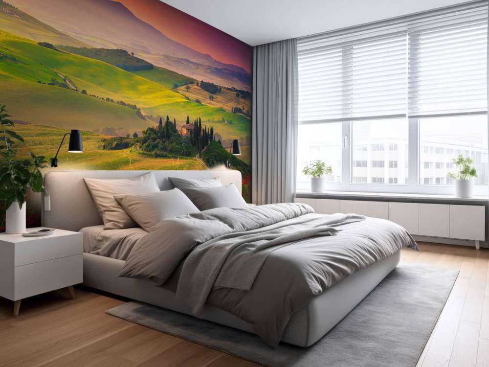 Roter Mohn mit italienischer Landschaft