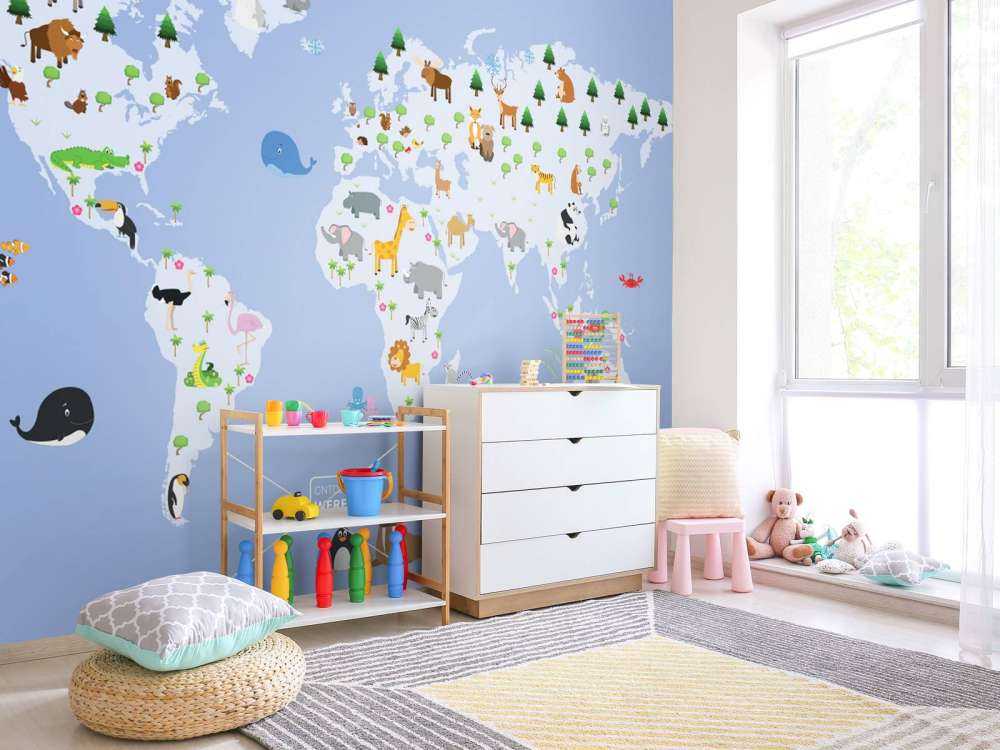 Kinder Weltkarte blau