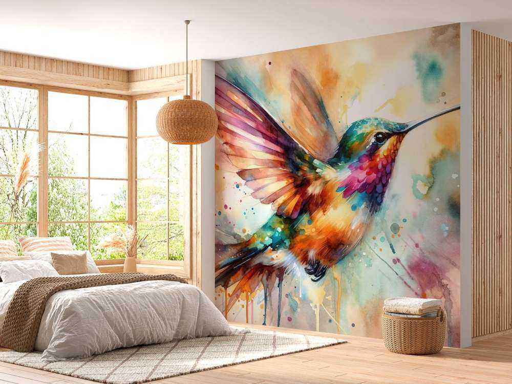 Schillernder Kolibri im Flug