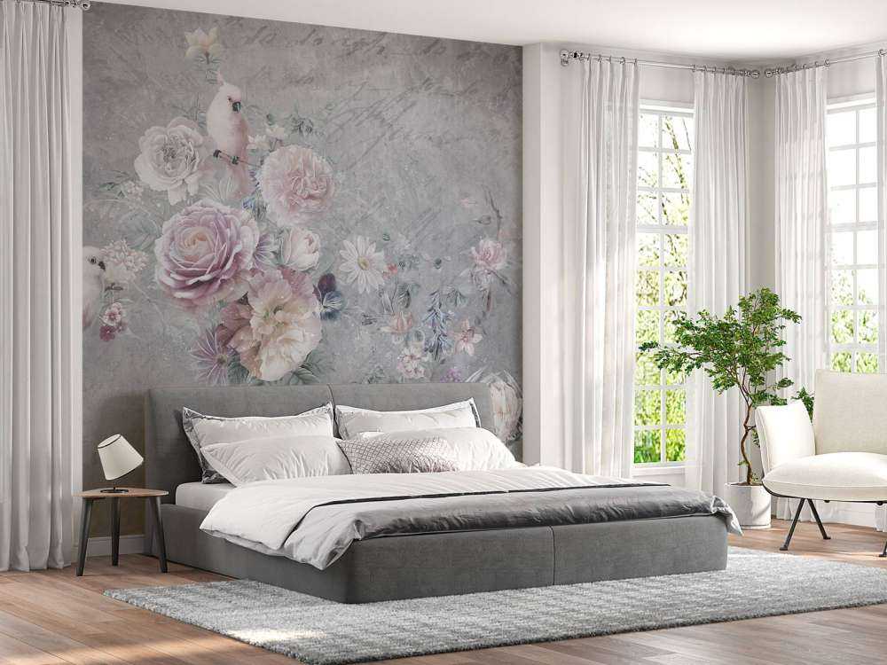 Papageien zwischen Blumen