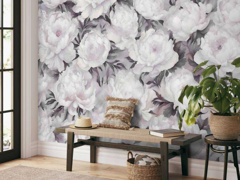 Peonies Wand Schwarz