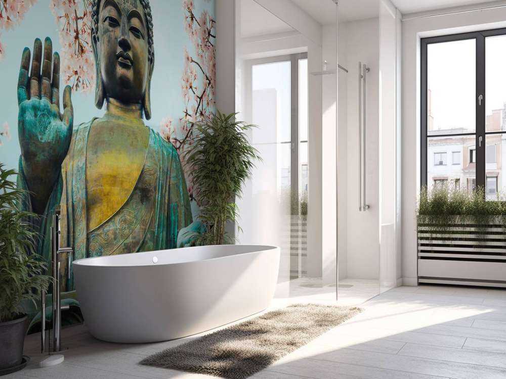 Buddha umgeben mit Kirschblüten