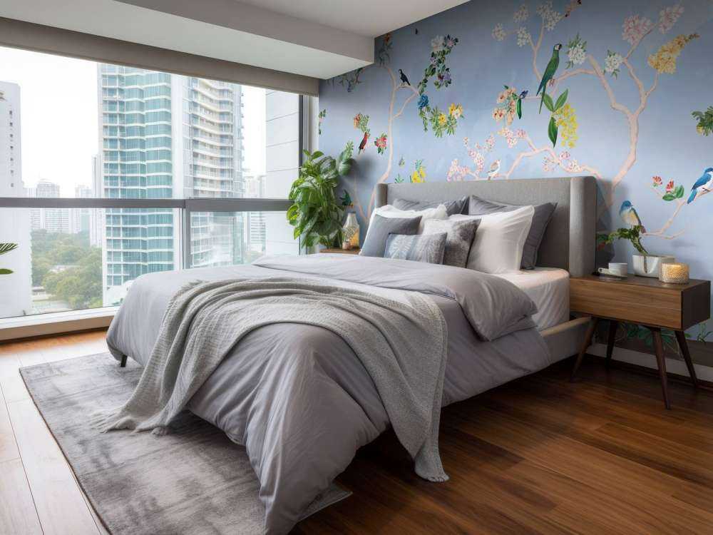 Vögel im Garten Blau Panorama