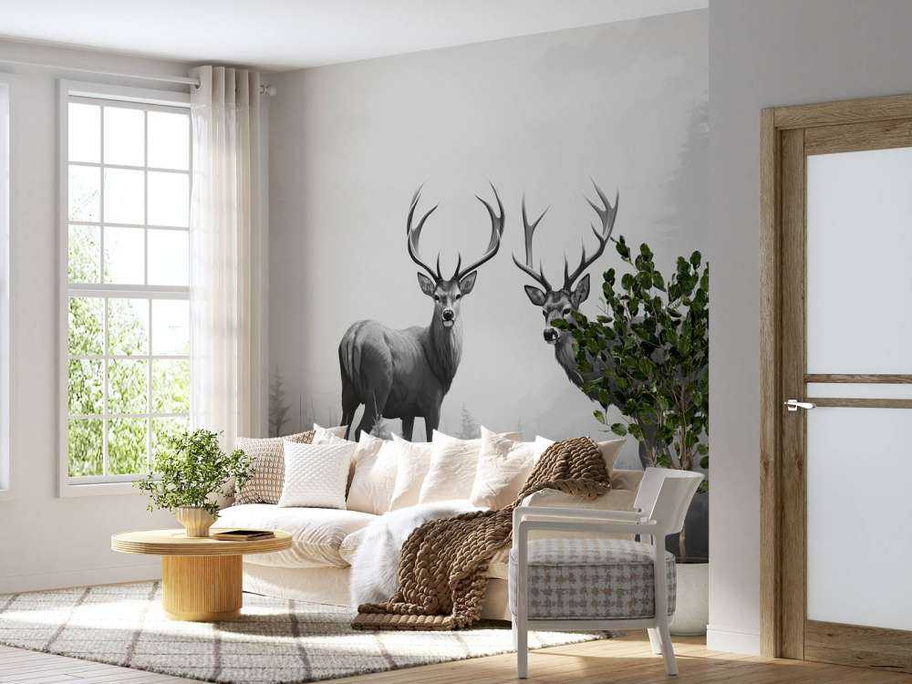 Nebliger Wald Hirsch Symmetrie