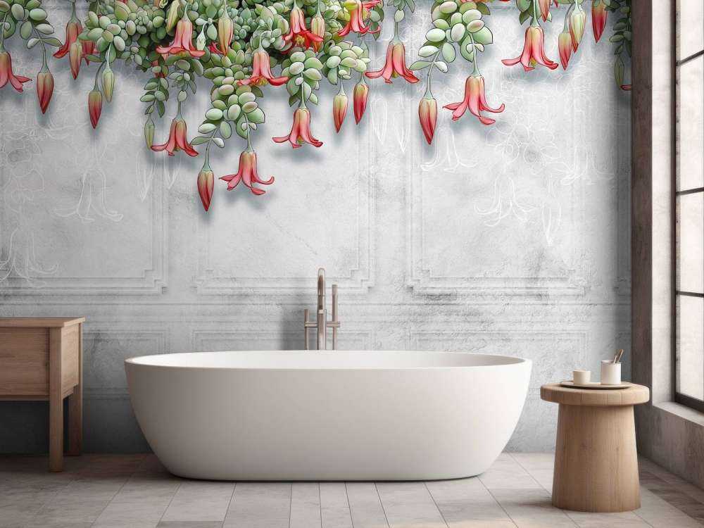 Exotische Blumen auf Beton