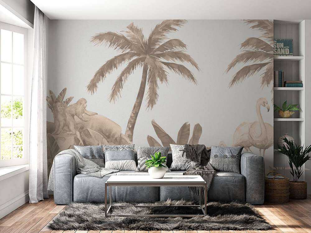 Affen und Flamingos