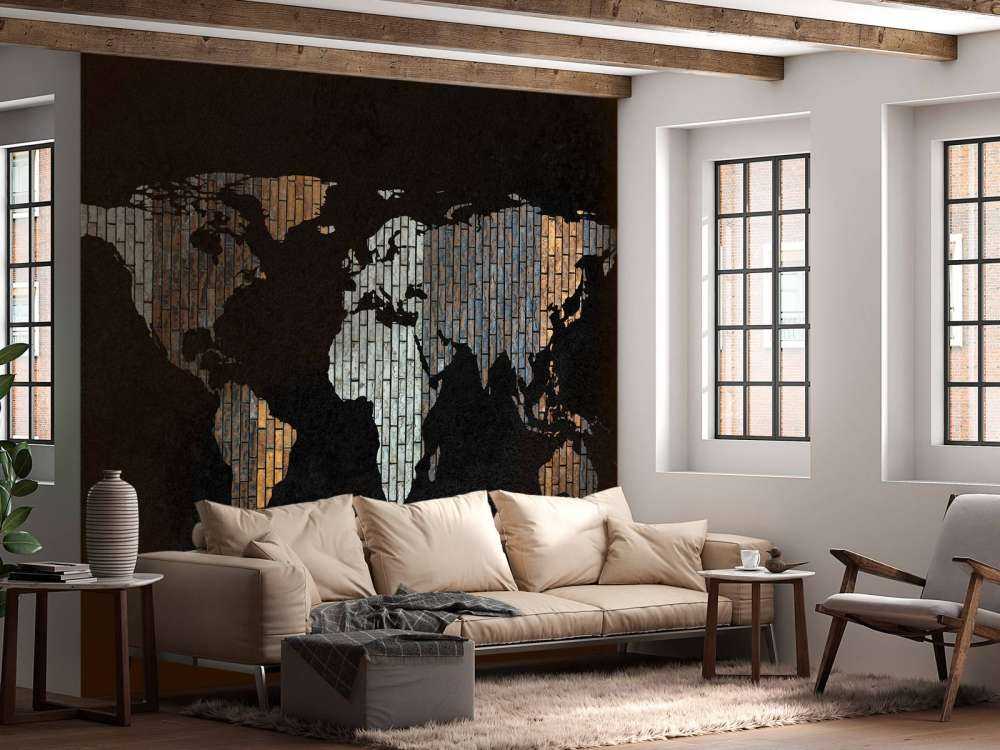 Weltkarte mit vertikalen Steinen