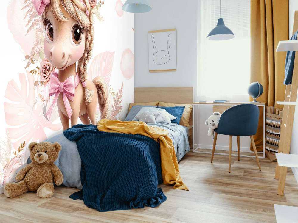 Elegantes Pony mit rosa Schleife