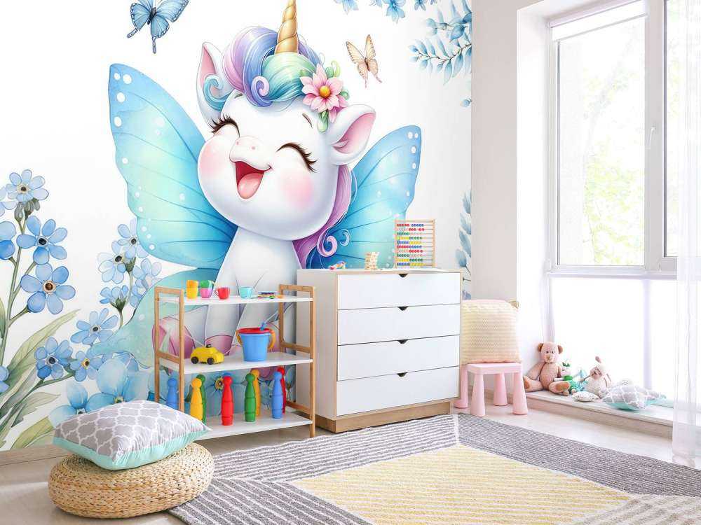 Fröhliche Feen Einhorn und Blumen