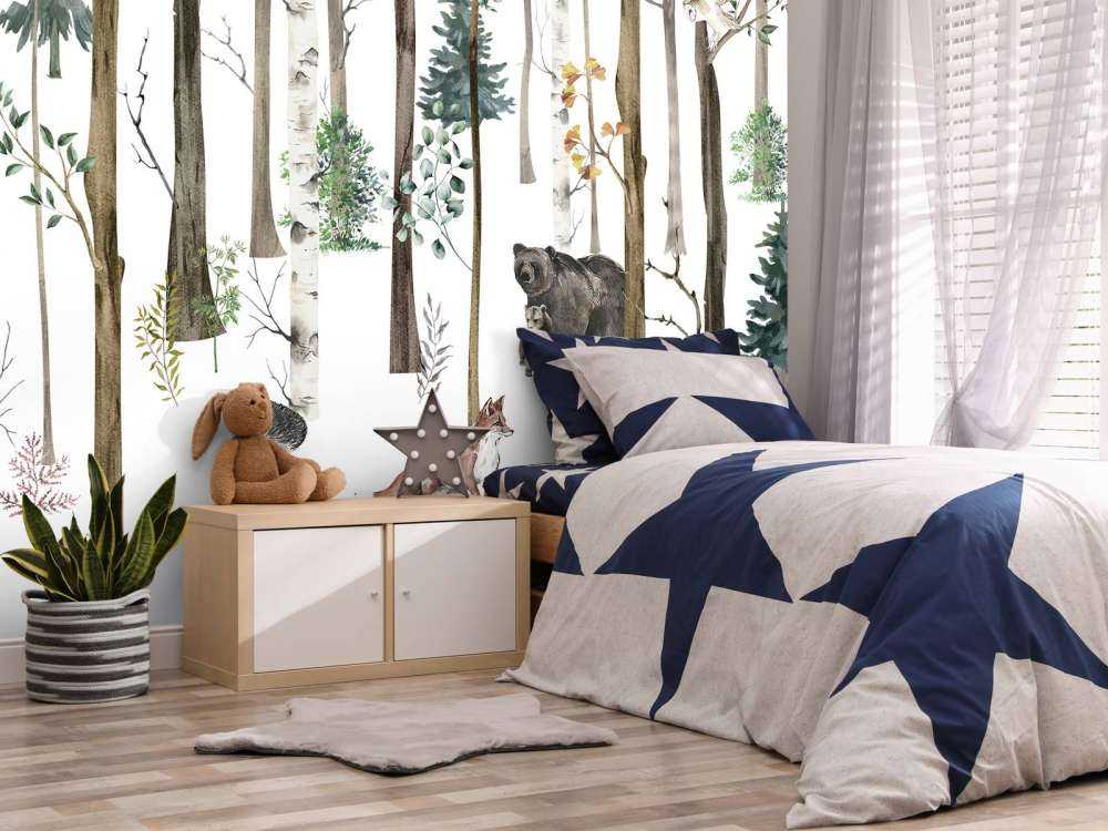 Gezeichneter Wald mit Herbsttieren