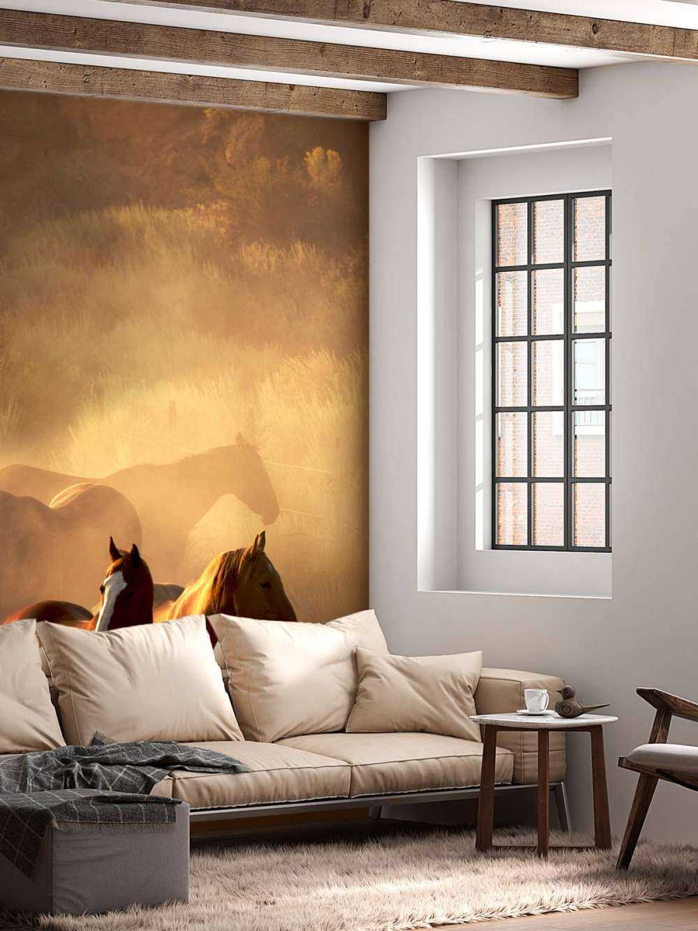 Pferde während des Sonnenuntergangs