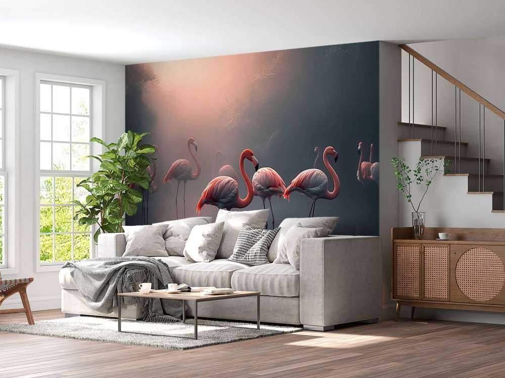 Nebeliger Flamingo Morgendämmerung