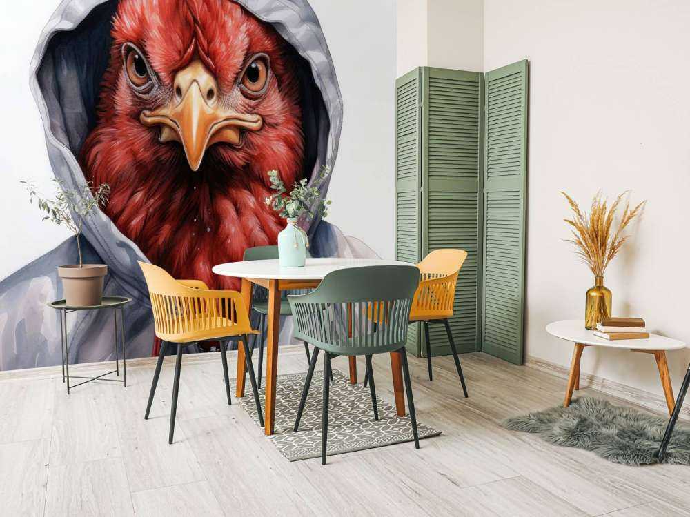 Aquarell-Cartoon-Huhn in einem Kapuzenpullover