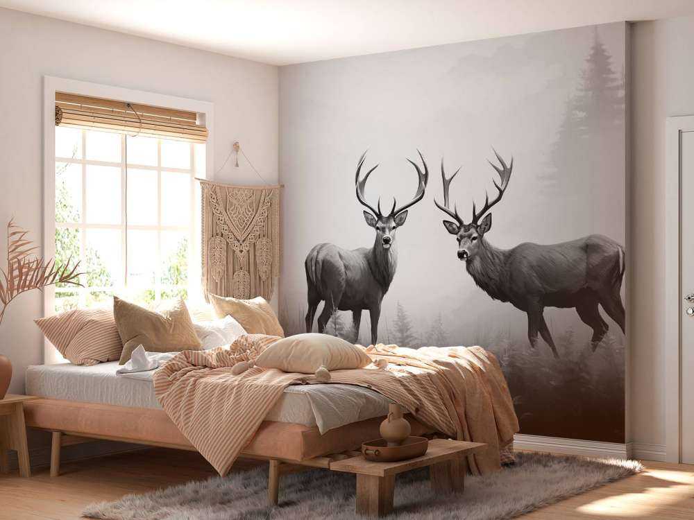 Nebliger Wald Hirsch Symmetrie