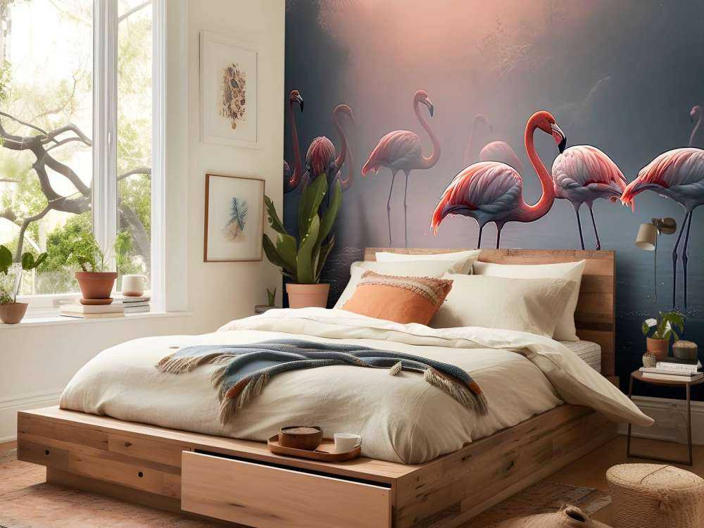 Nebeliger Flamingo Morgendämmerung