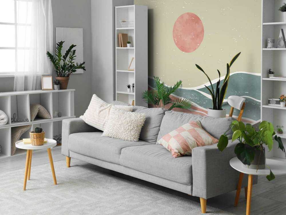 Bunte Meereswellen mit rotem Mond