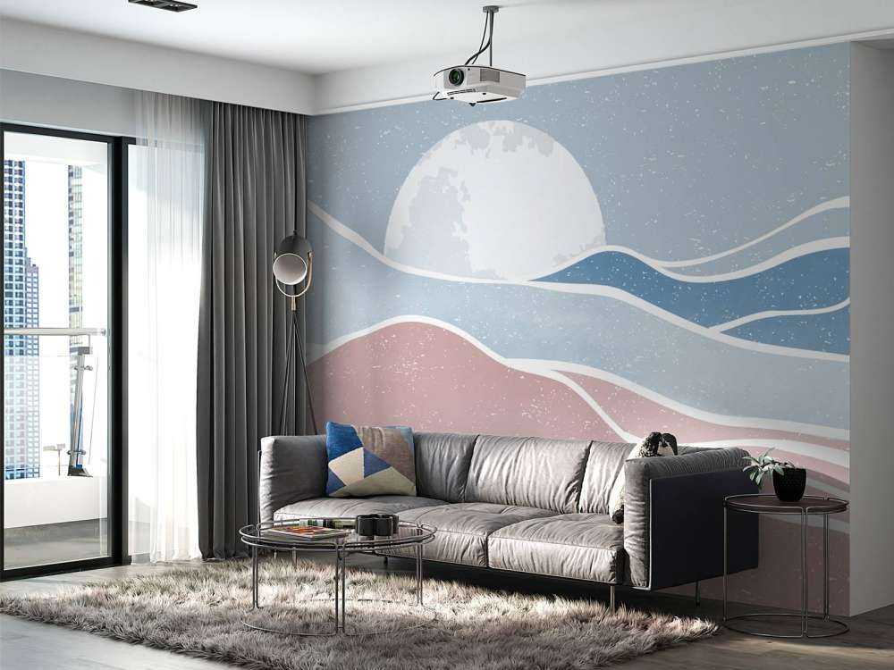 Gefärbte Meereswellen mit dem Mond