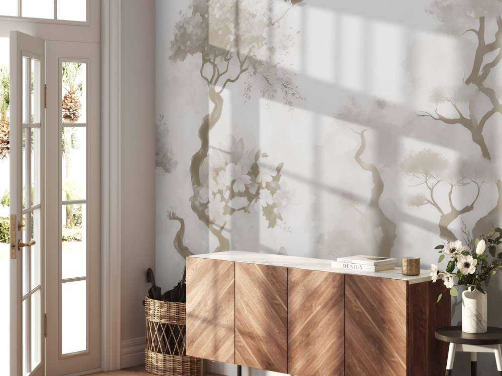 Blühende Bäume Grau