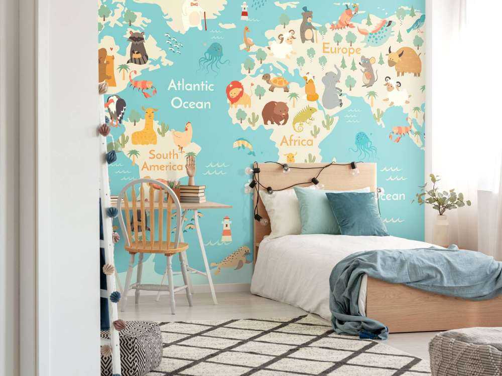 Weltkarte mit Tieren