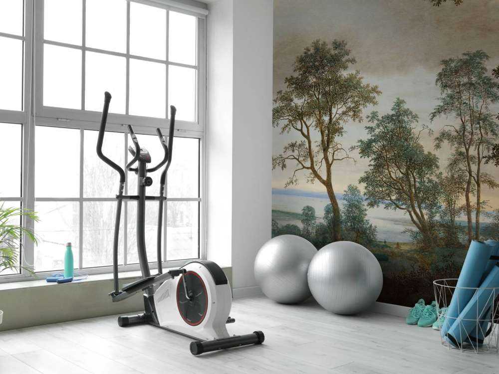 Flusslandschaft durch Bäume gesehen