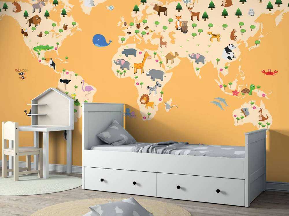 Kinder Weltkarte gelb