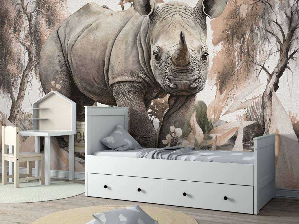 Baby-Nashorn in der Savanne taupe