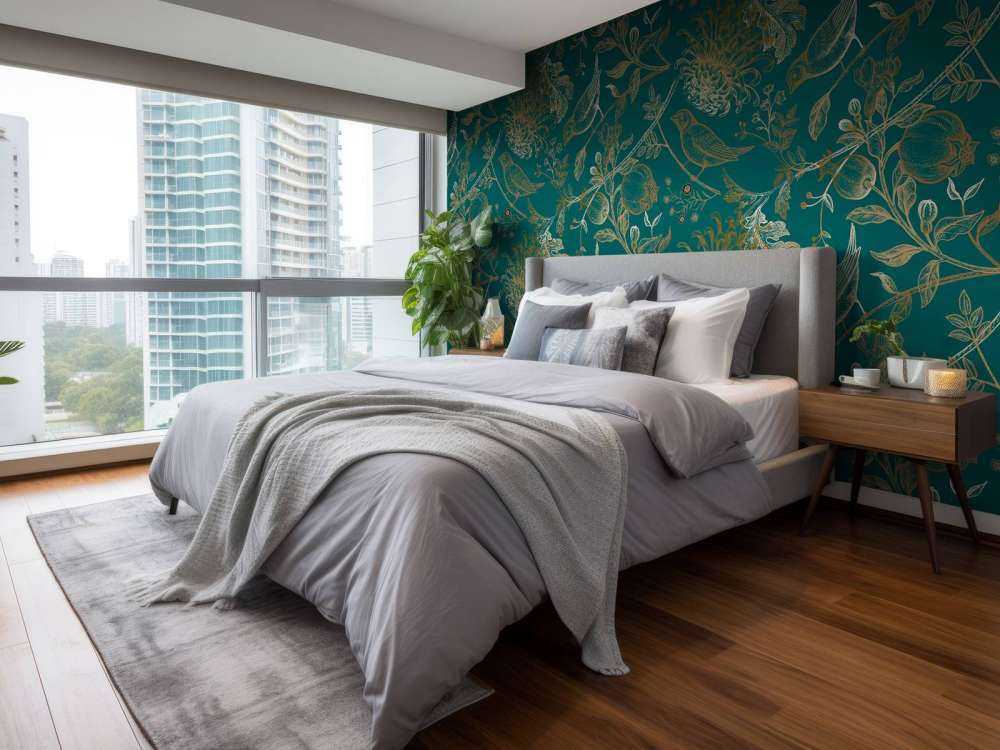 Chrysantheme und Vogelmuster