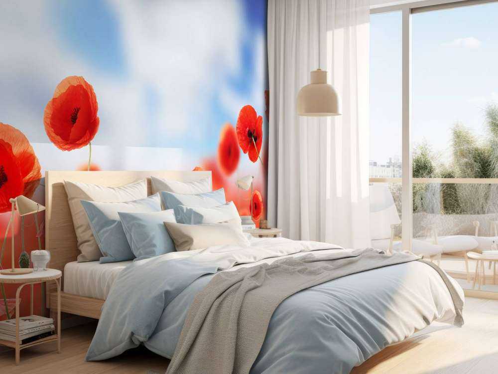 Blauer Himmel und rote Mohnblumen