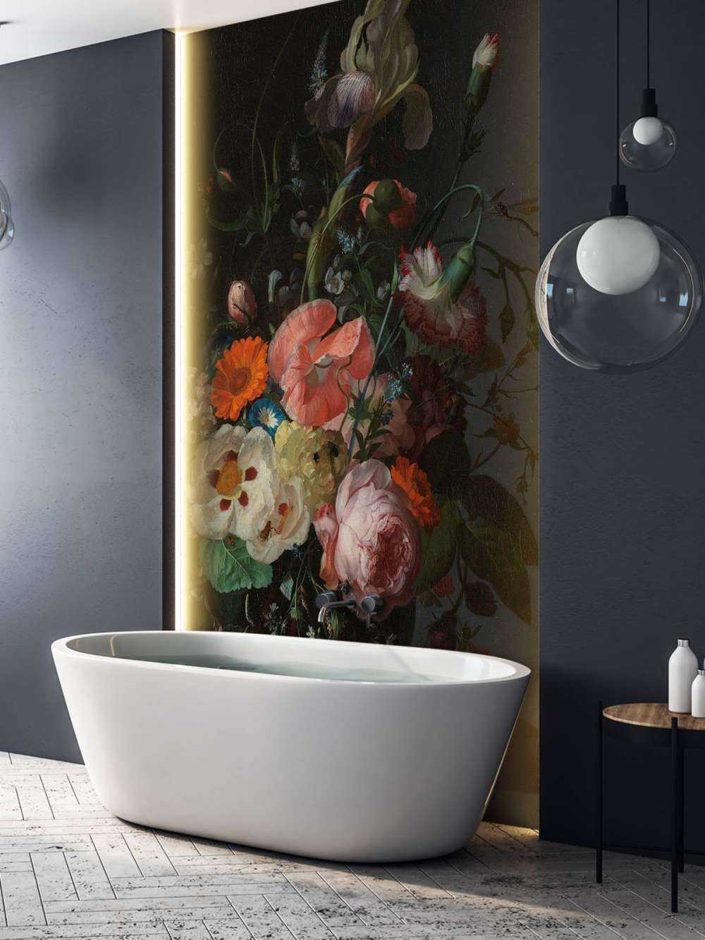 Stillleben mit Blumen auf einer Marmor Tischplatte