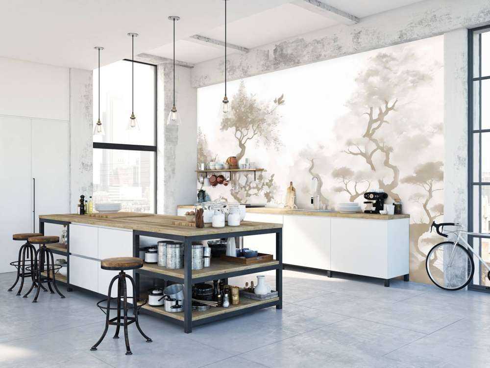 Blühende Bäume Grau