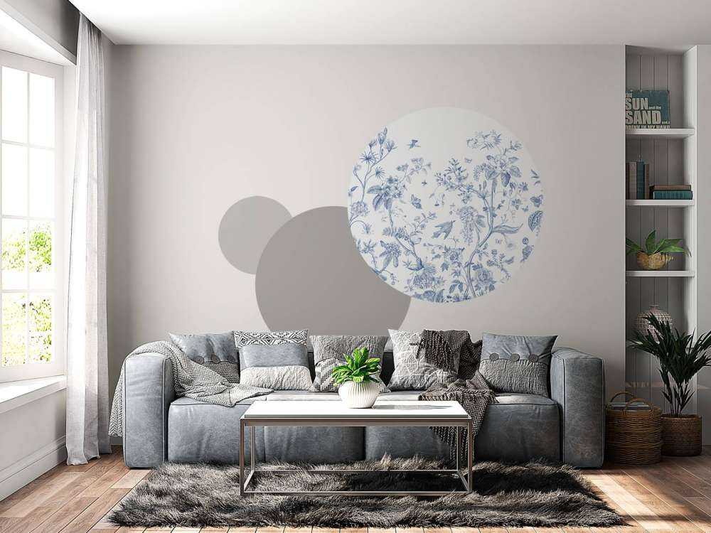 Florale Illustration, blau und weiß