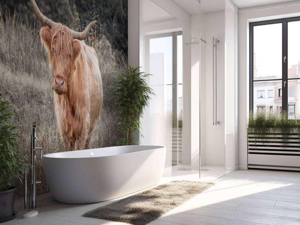 Schottischer Highlander auf einem Feld