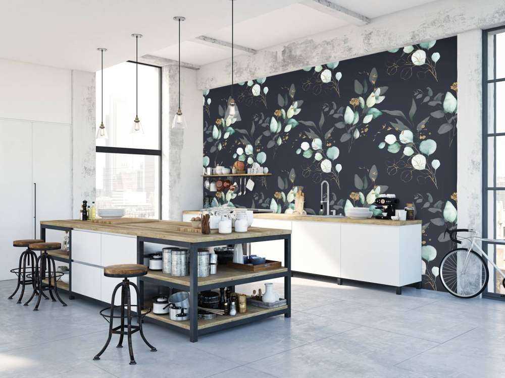 Dunkelblaue Blätter mit Gold