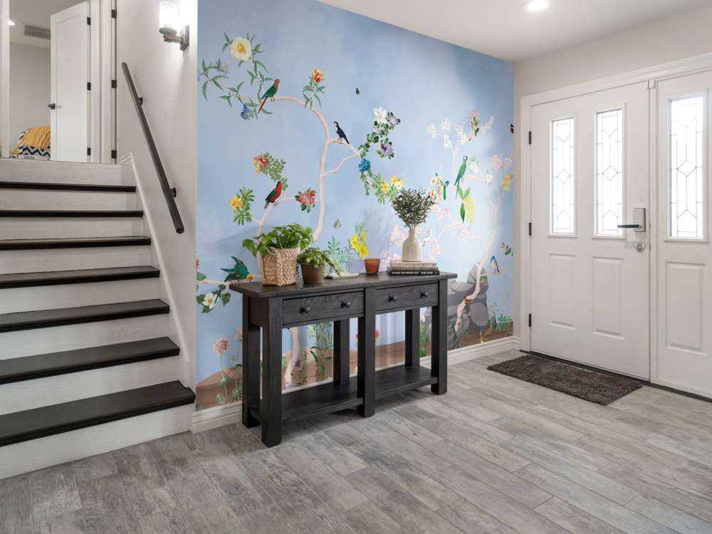 Vögel im Garten Blau Panorama