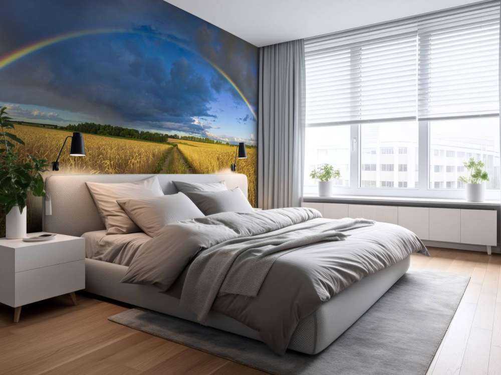 Regenbogen über einem Weizenfeld