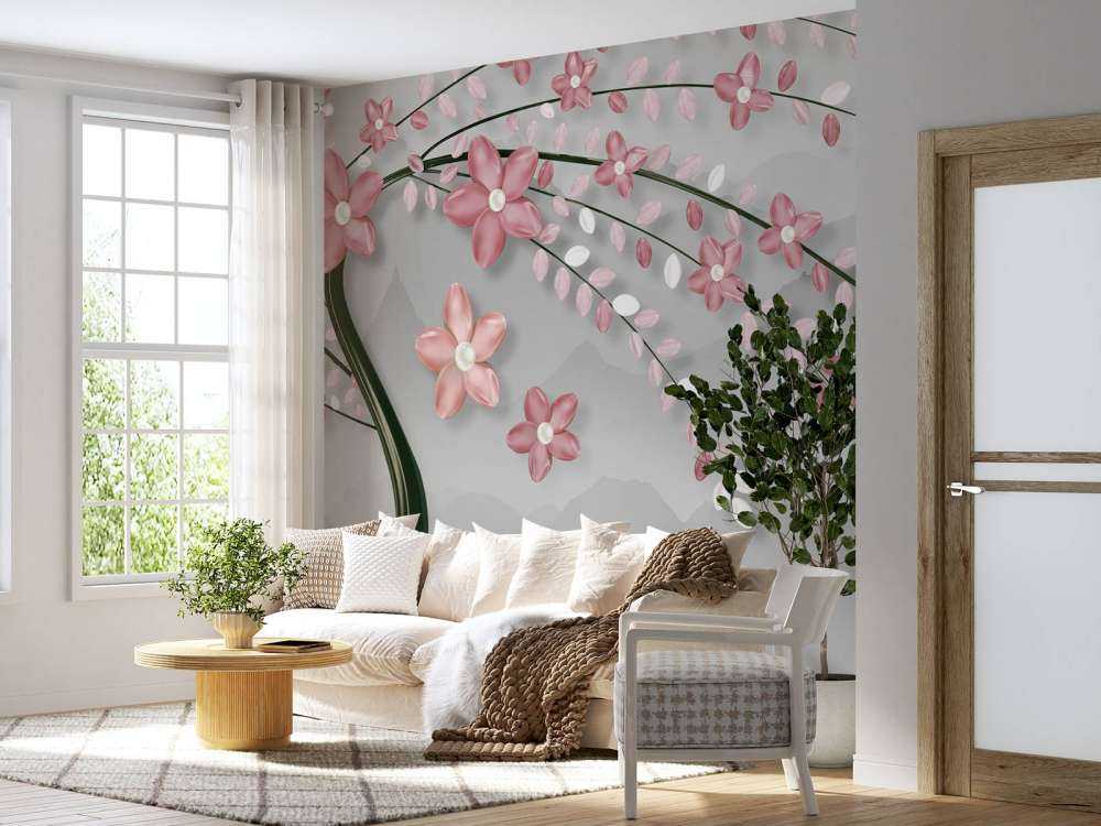 3D-Baum mit rosa Blumen