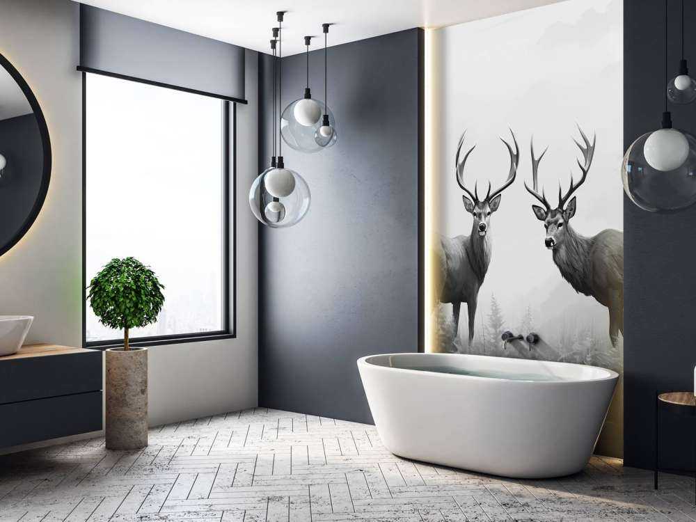 Nebliger Wald Hirsch Symmetrie