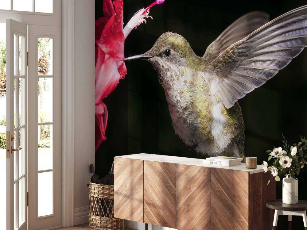 Kolibri mit roter Blume